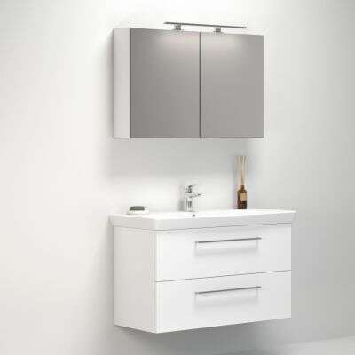 Dansani Dansani Spar-Set Multo+ Lotto XL mit Spiegelschrank und Lampe Weiß Hochglanz 105 cm